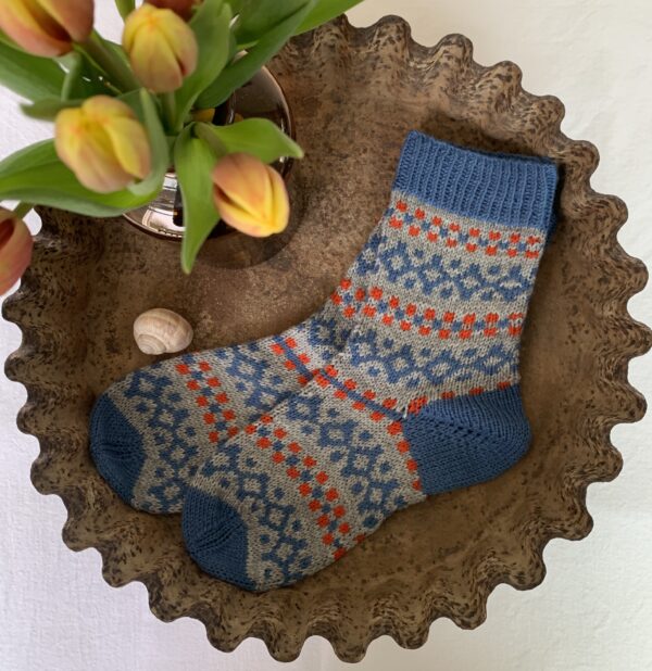 Socken blau-grau-orange